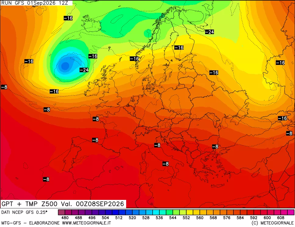 mappa 500 hPa GPT + Temp