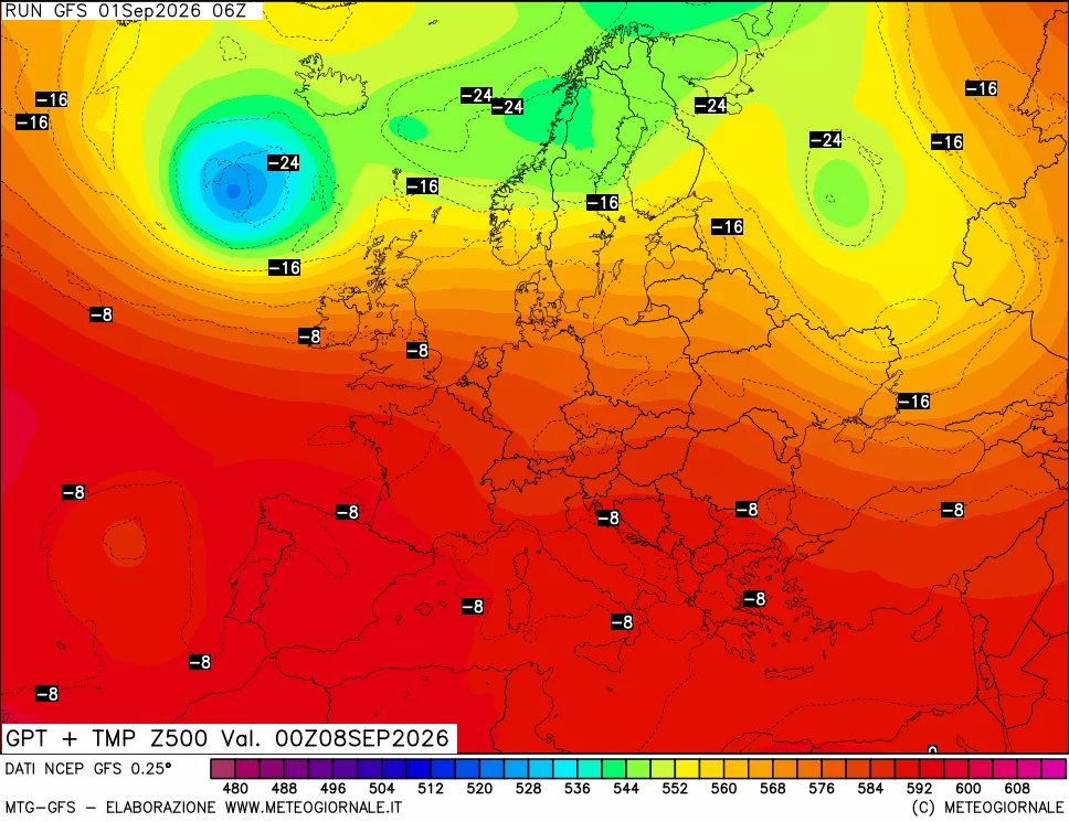 mappa 500 hPa GPT + Temp