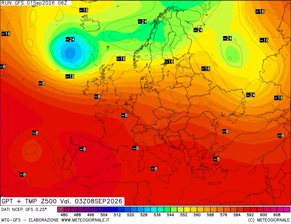 mappa 500 hPa GPT + Temp