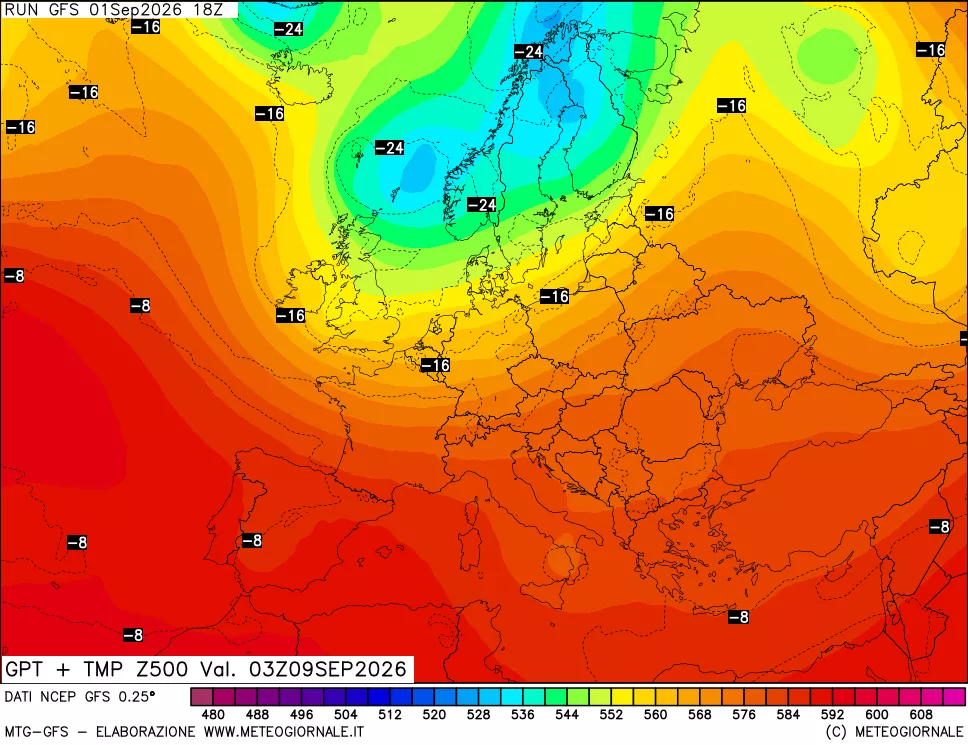 mappa 500 hPa GPT + Temp