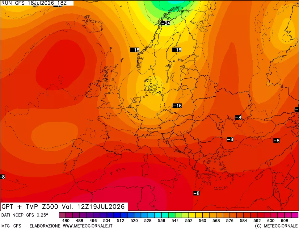 mappa 500 hPa GPT + Temp