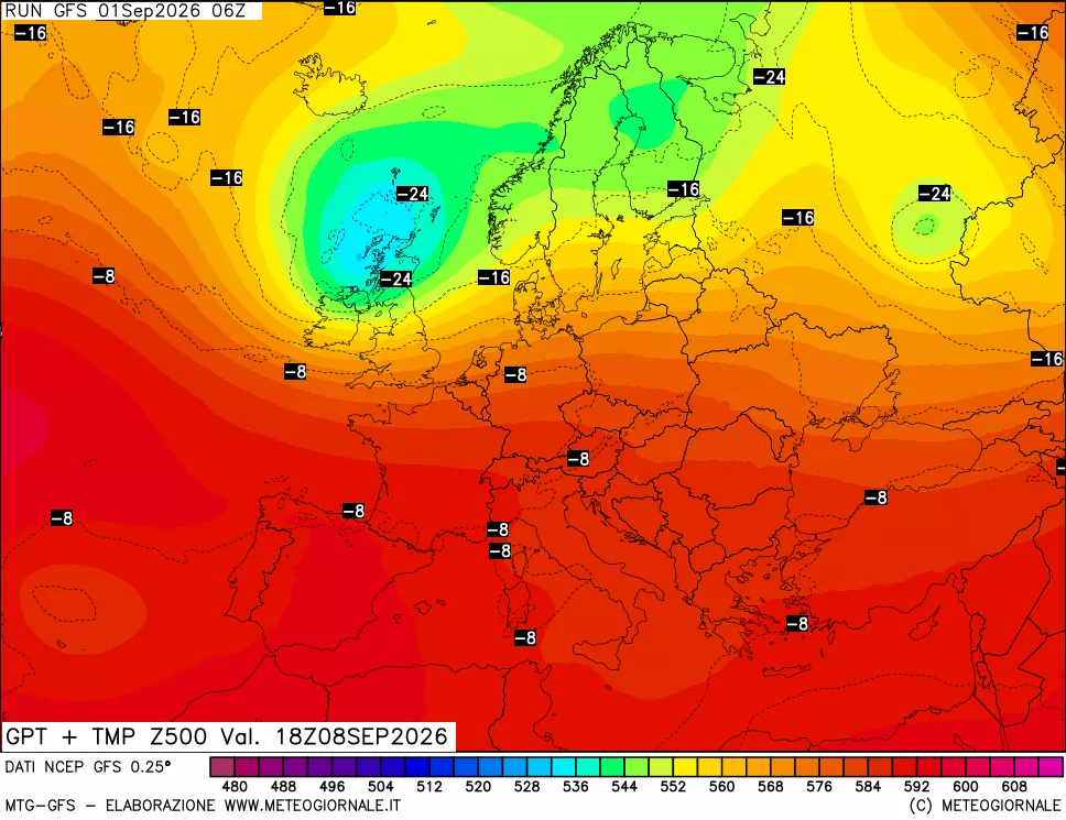 mappa 500 hPa GPT + Temp