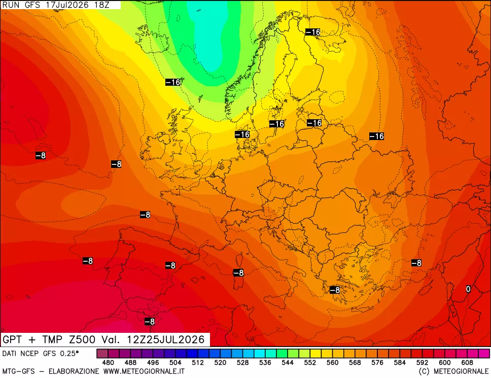 mappa 500 hPa GPT + Temp