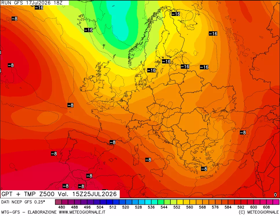 mappa 500 hPa GPT + Temp