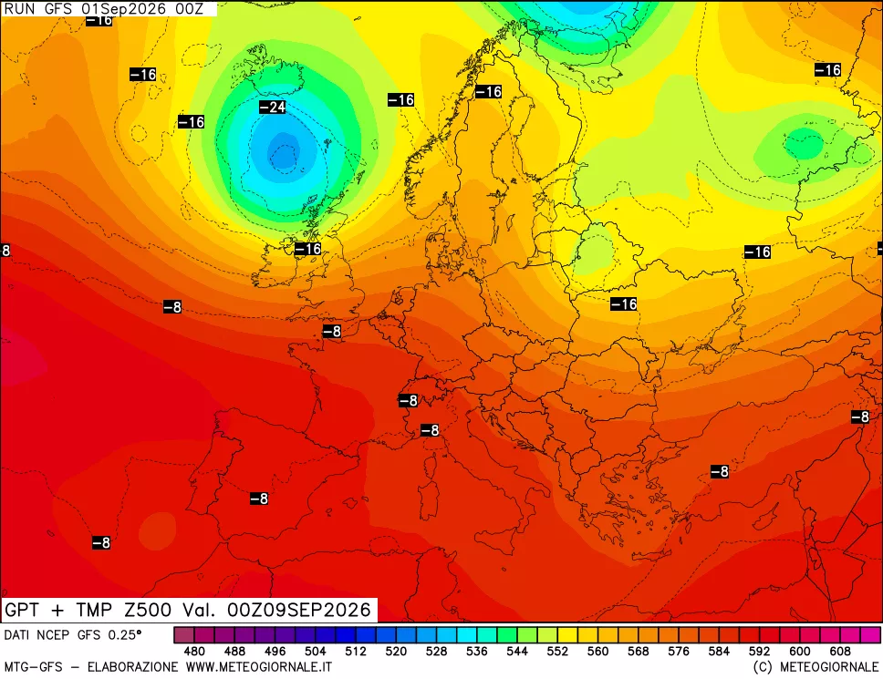 mappa 500 hPa GPT + Temp
