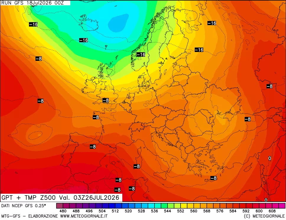 mappa 500 hPa GPT + Temp
