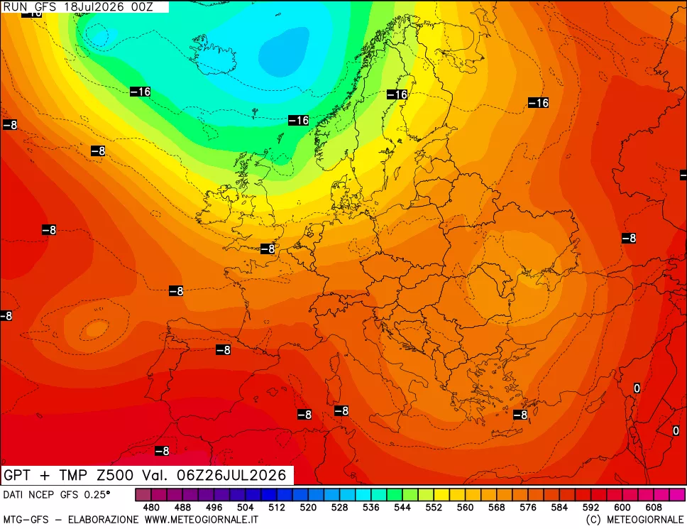 mappa 500 hPa GPT + Temp
