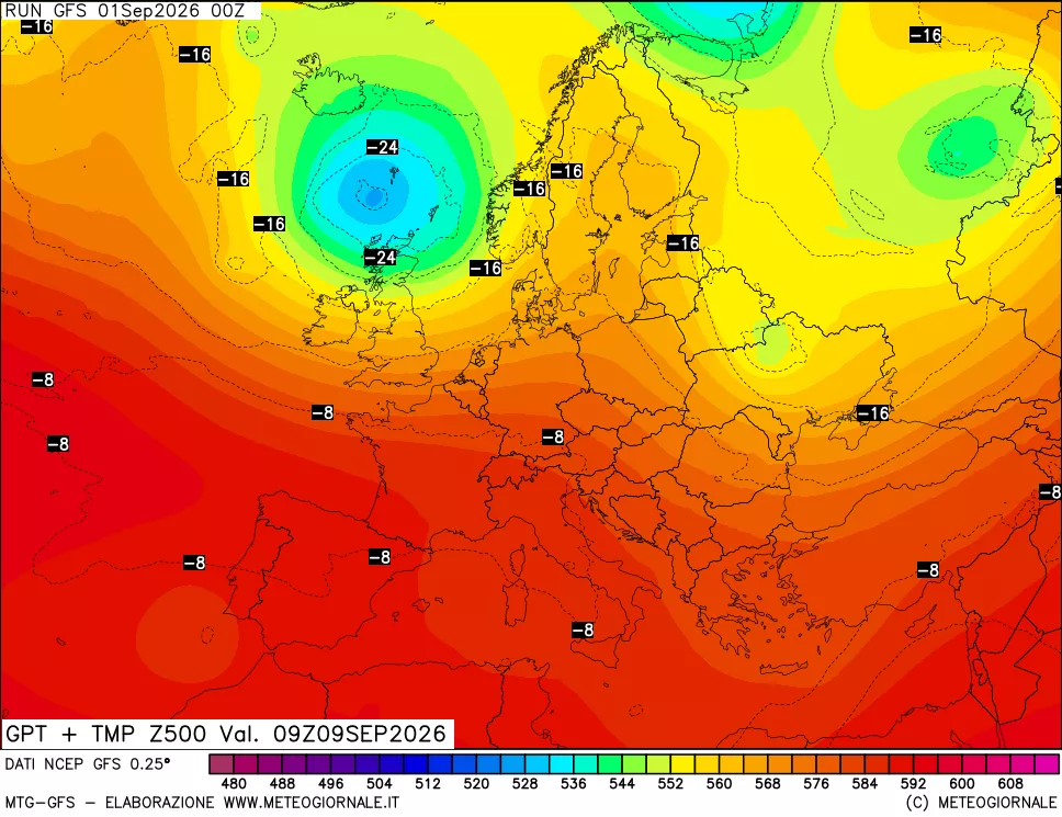 mappa 500 hPa GPT + Temp