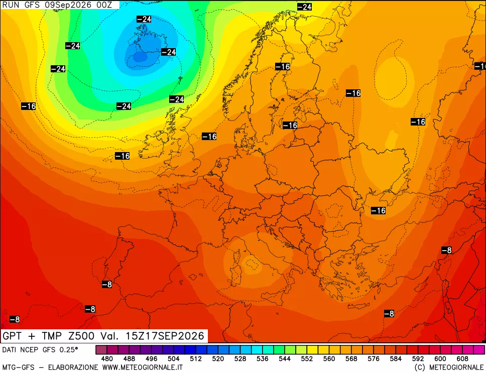 mappa 500 hPa GPT + Temp