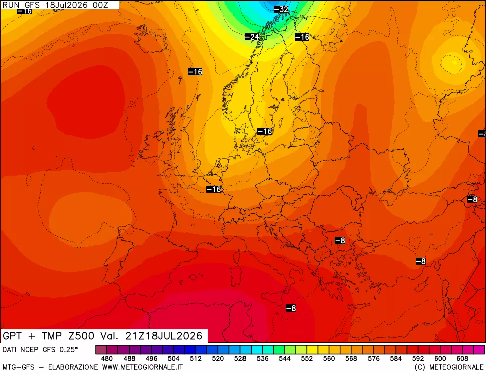 mappa 500 hPa GPT + Temp