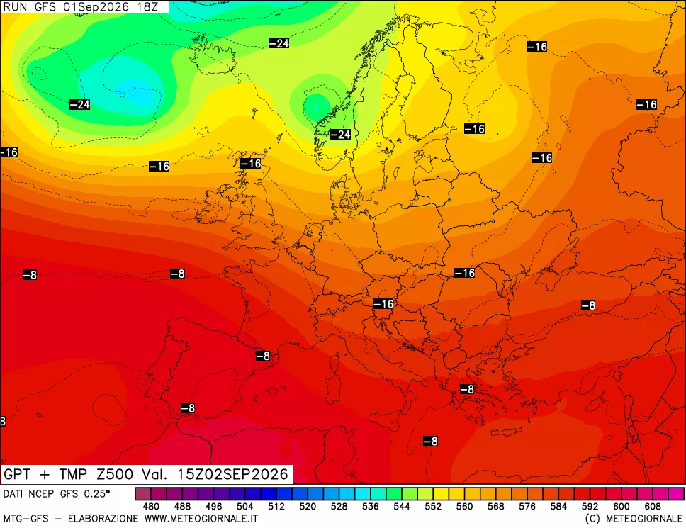 mappa 500 hPa GPT + Temp