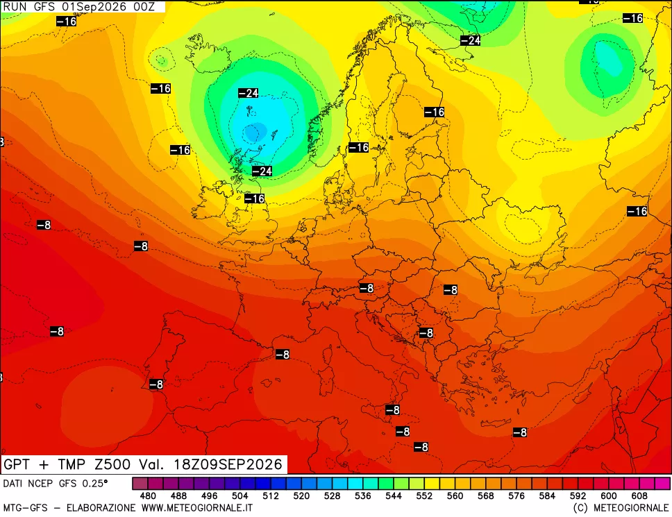 mappa 500 hPa GPT + Temp