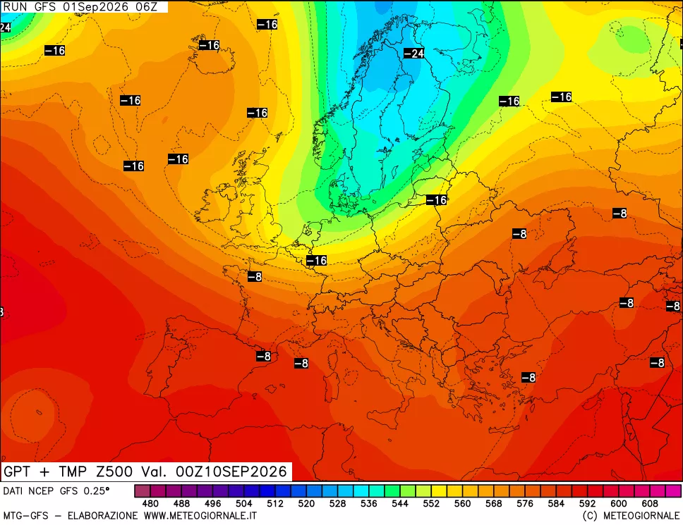 mappa 500 hPa GPT + Temp