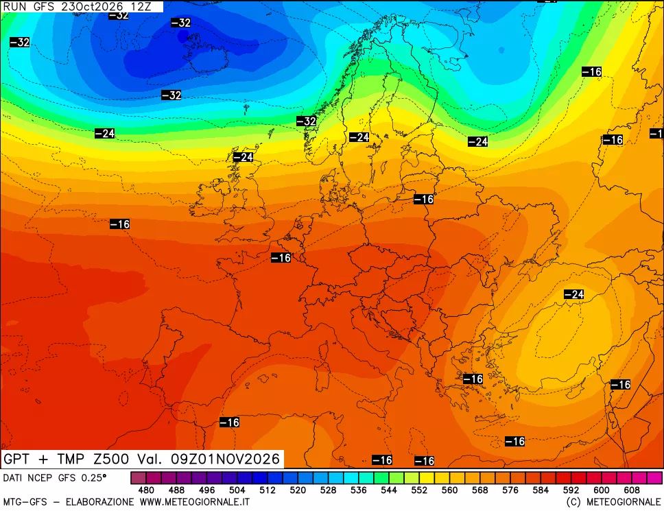 mappa 500 hPa GPT + Temp