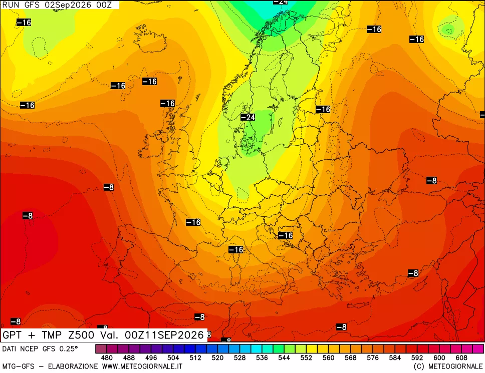 mappa 500 hPa GPT + Temp