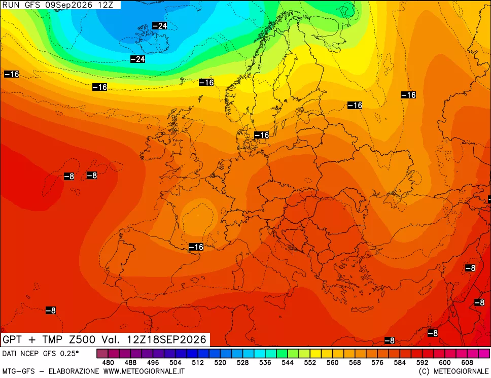 mappa 500 hPa GPT + Temp