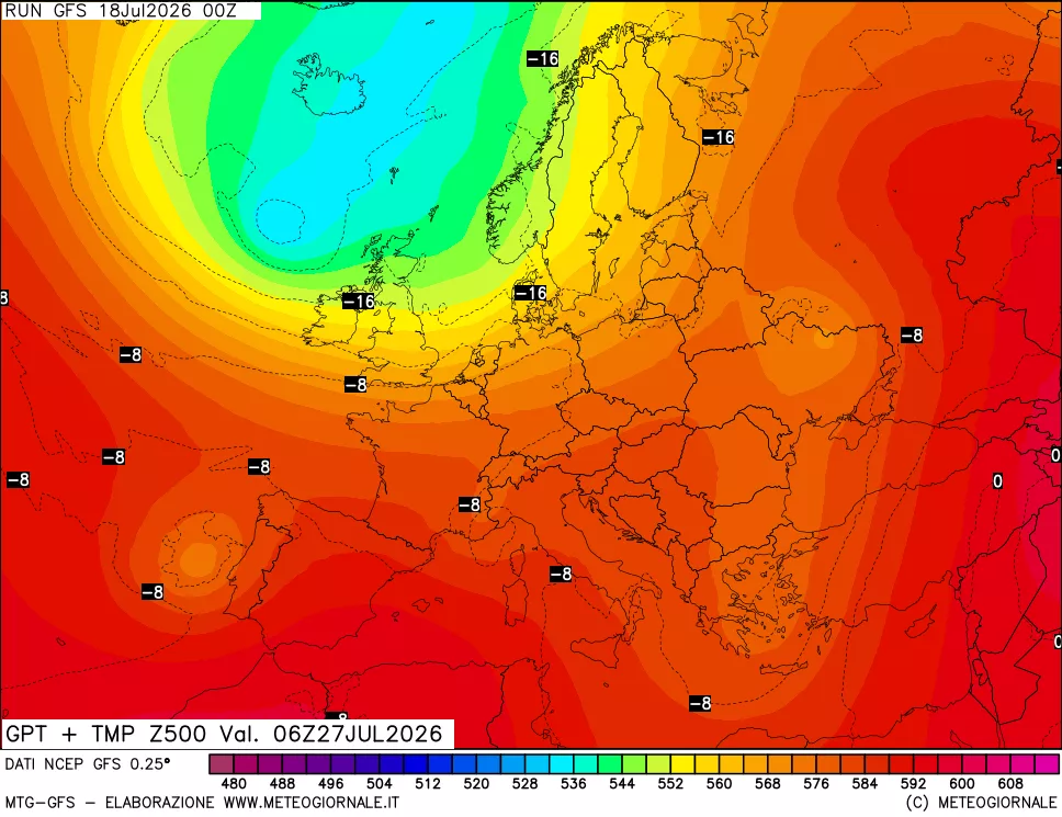 mappa 500 hPa GPT + Temp