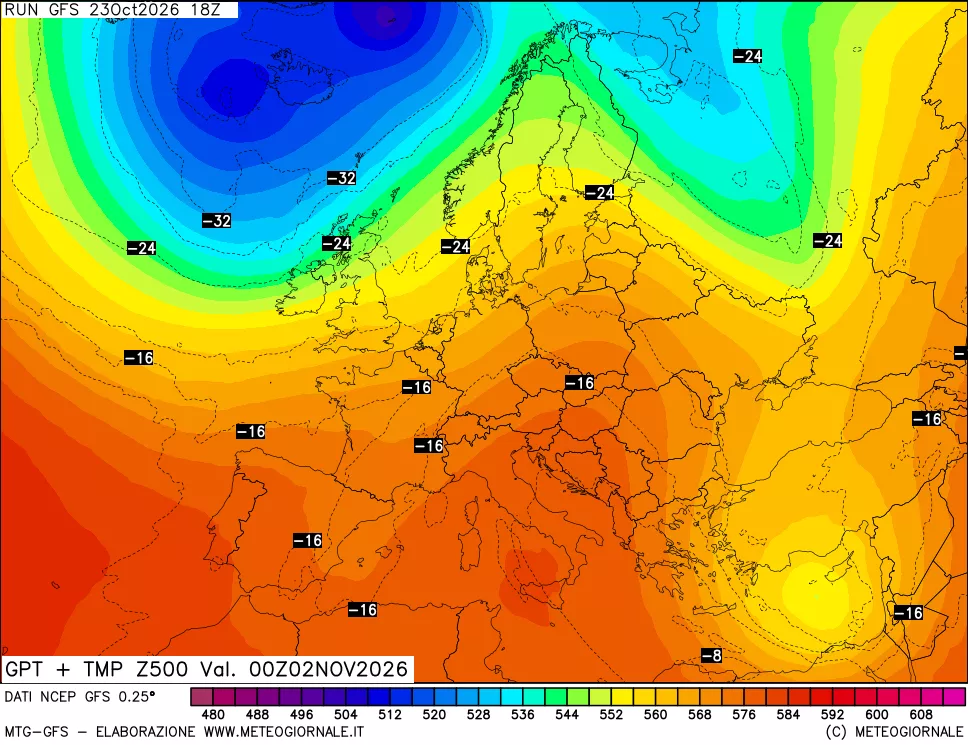 mappa 500 hPa GPT + Temp