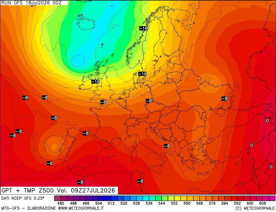 mappa 500 hPa GPT + Temp