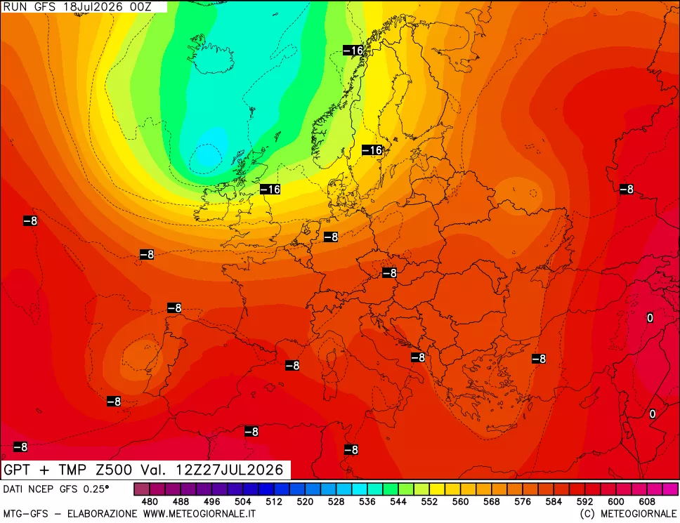 mappa 500 hPa GPT + Temp