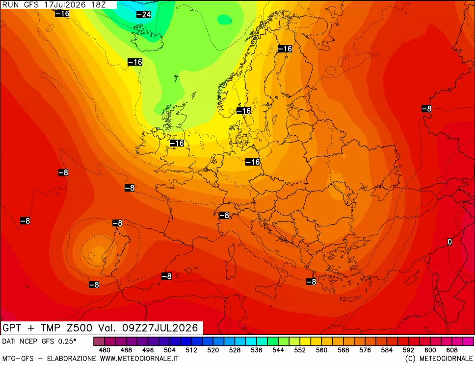 mappa 500 hPa GPT + Temp