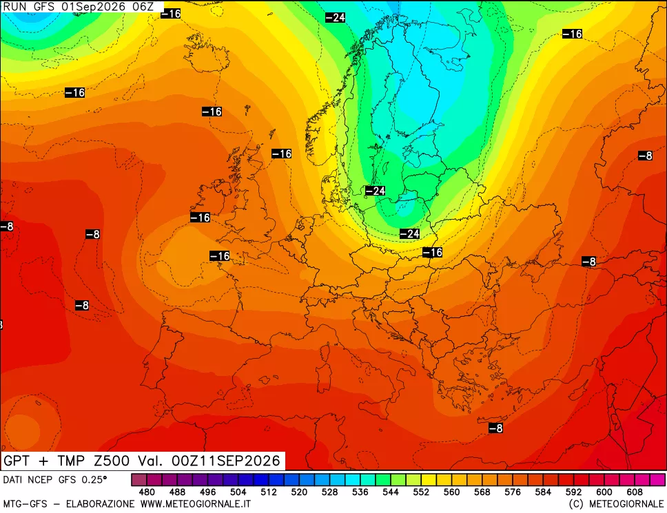 mappa 500 hPa GPT + Temp