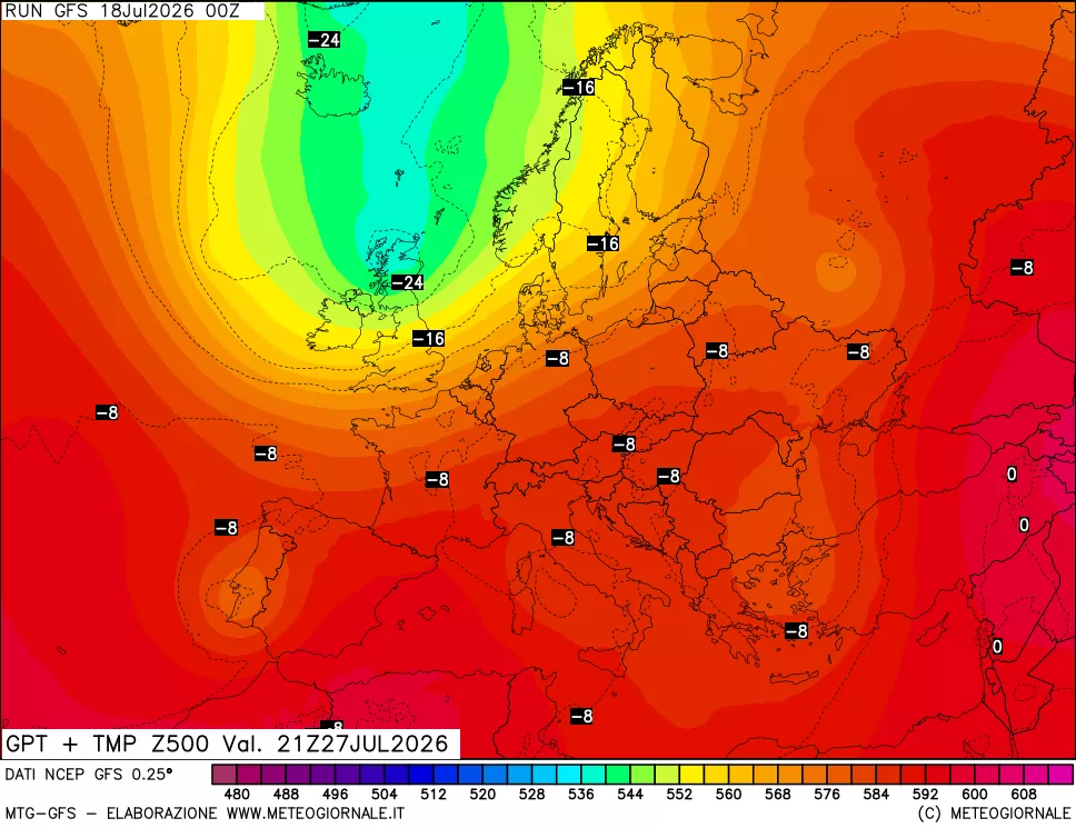 mappa 500 hPa GPT + Temp