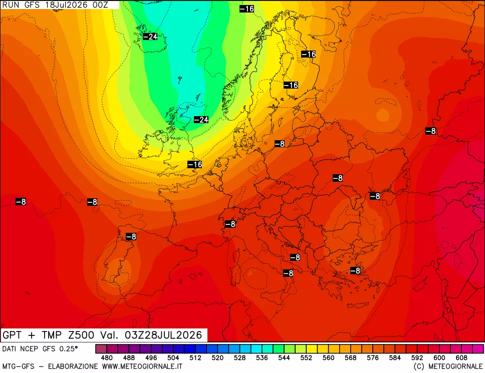 mappa 500 hPa GPT + Temp