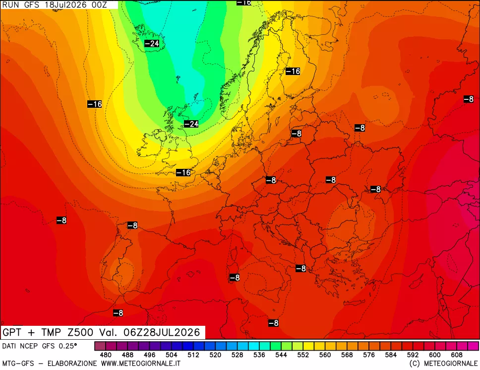 mappa 500 hPa GPT + Temp