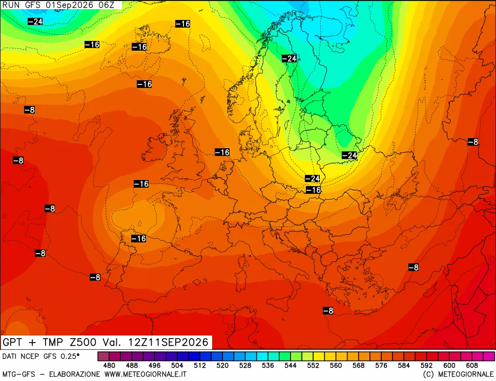 mappa 500 hPa GPT + Temp