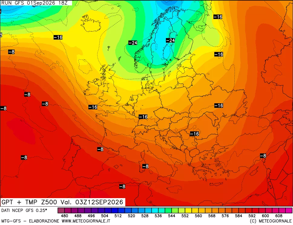 mappa 500 hPa GPT + Temp