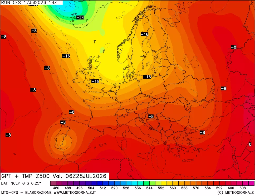 mappa 500 hPa GPT + Temp