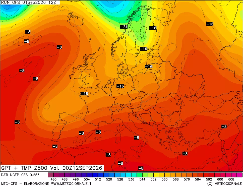mappa 500 hPa GPT + Temp
