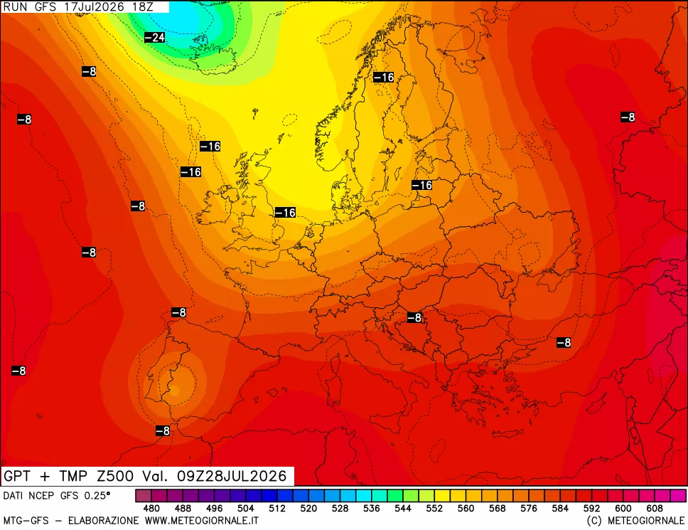 mappa 500 hPa GPT + Temp