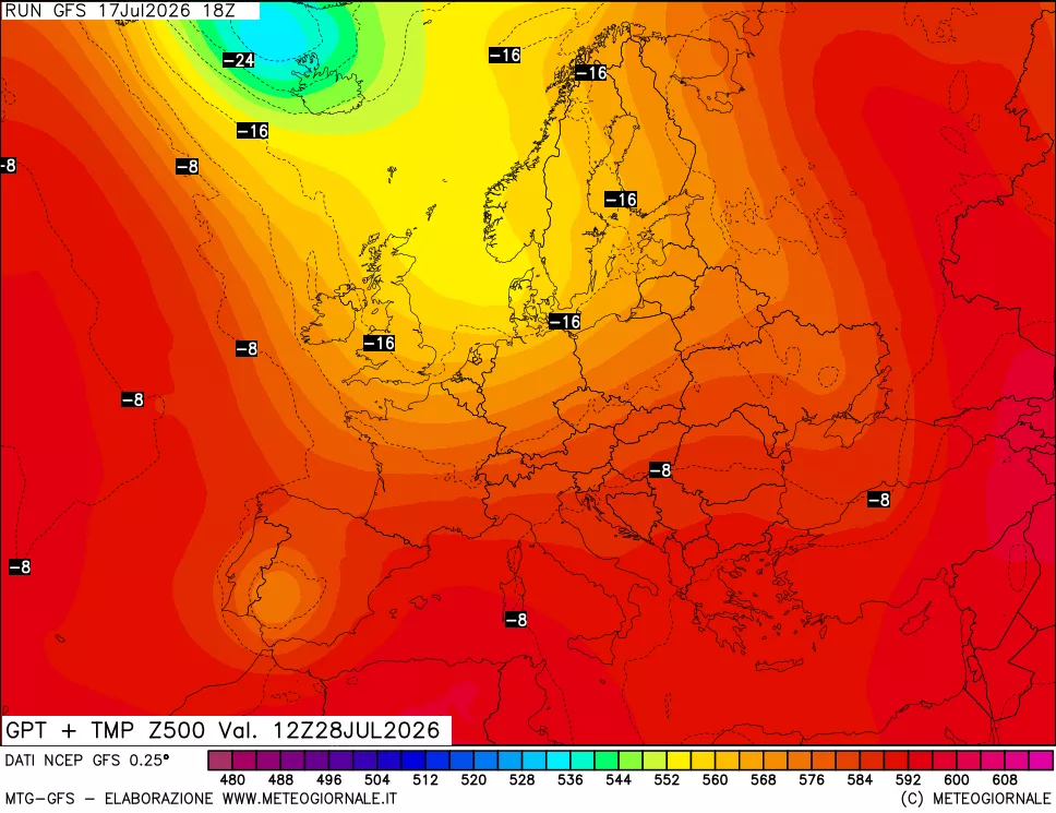 mappa 500 hPa GPT + Temp