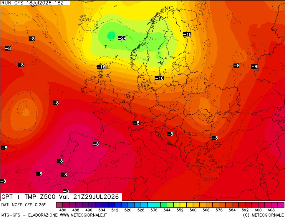 mappa 500 hPa GPT + Temp