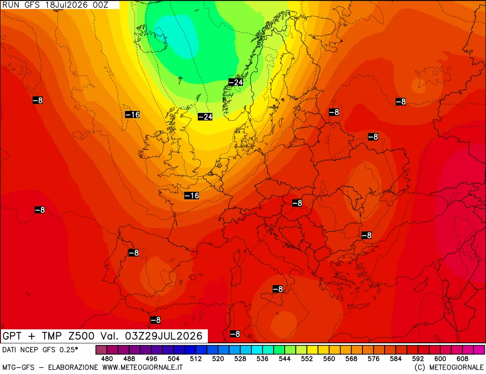 mappa 500 hPa GPT + Temp