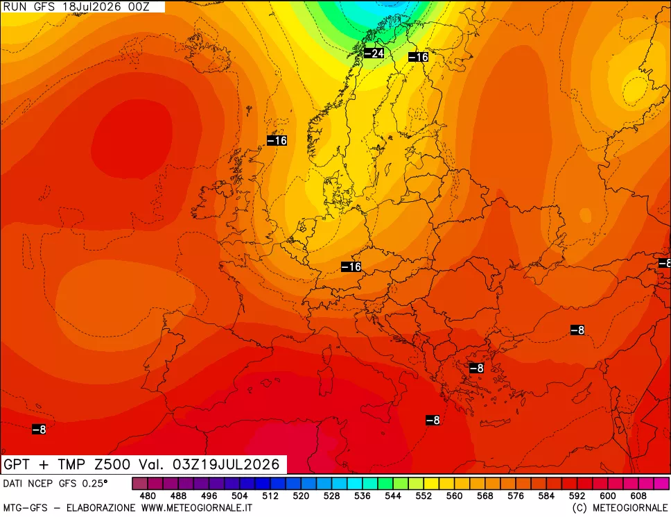 mappa 500 hPa GPT + Temp