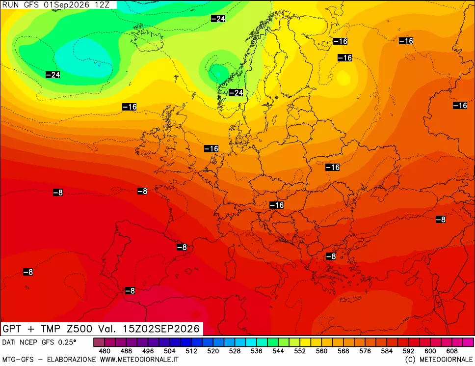 mappa 500 hPa GPT + Temp