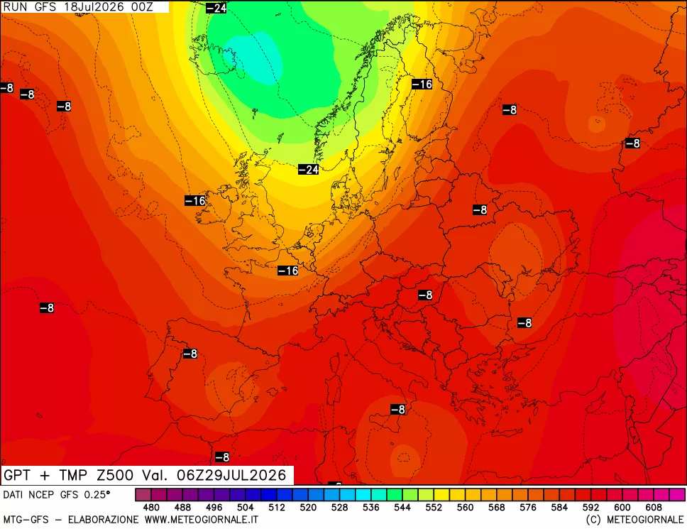 mappa 500 hPa GPT + Temp