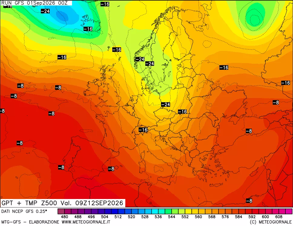 mappa 500 hPa GPT + Temp
