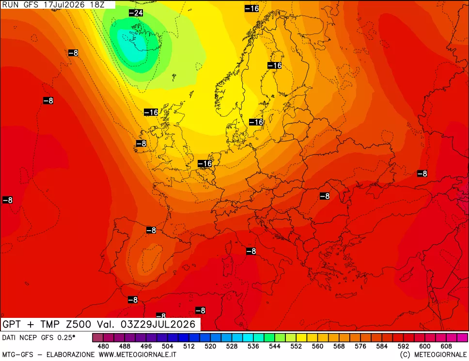 mappa 500 hPa GPT + Temp