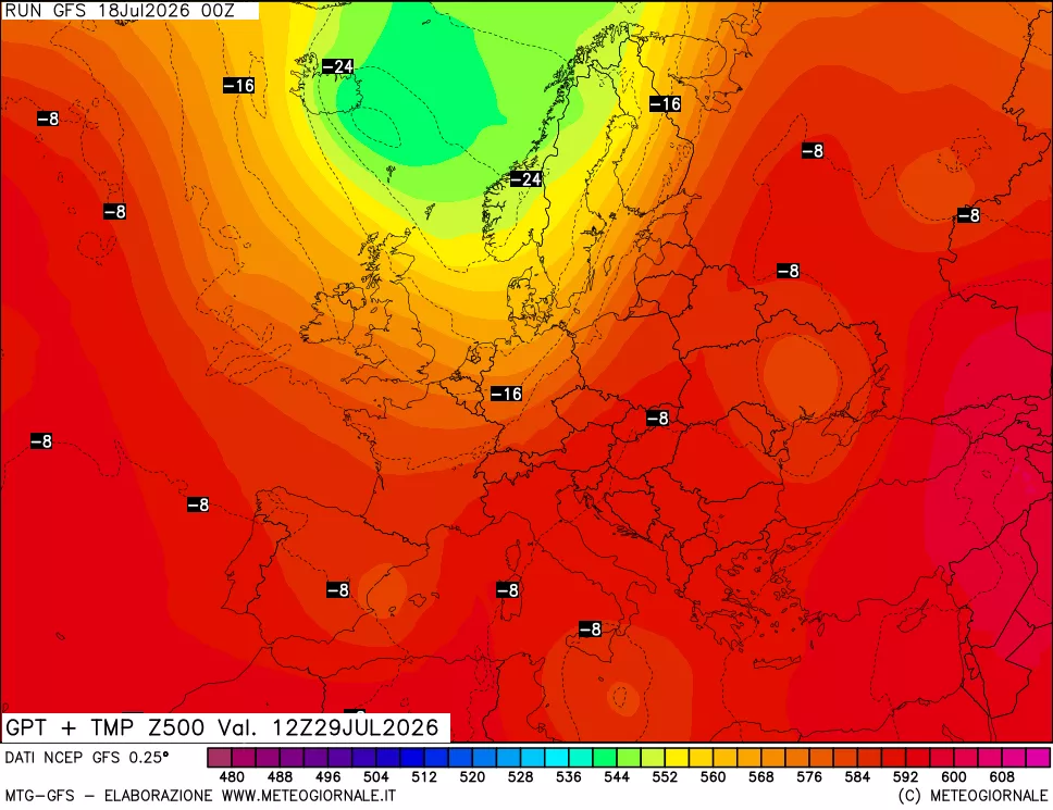 mappa 500 hPa GPT + Temp