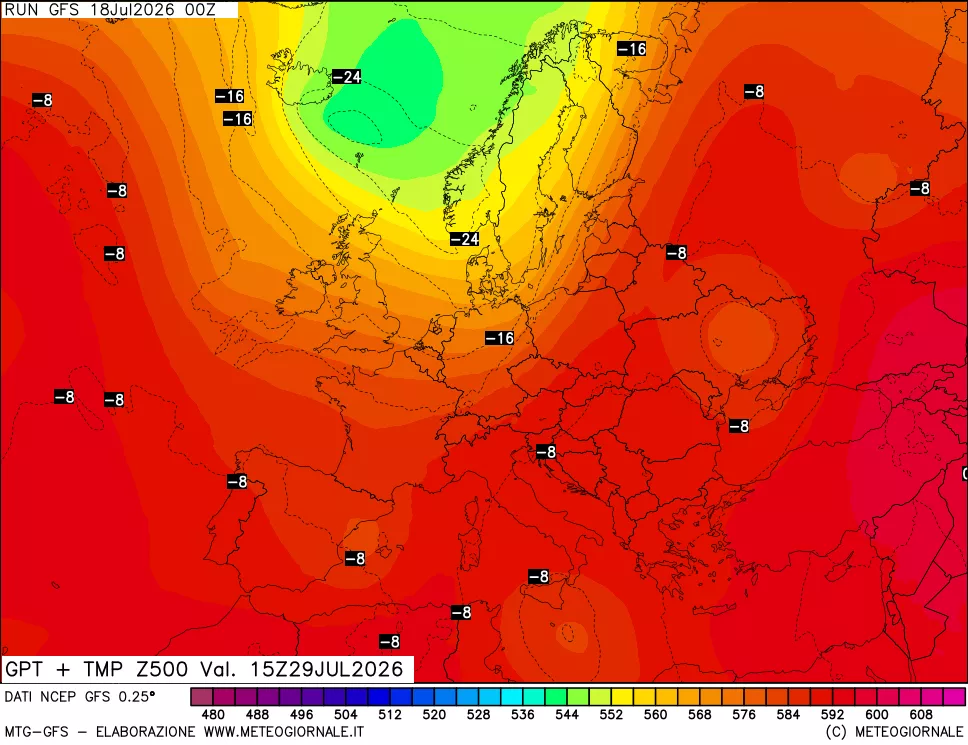 mappa 500 hPa GPT + Temp