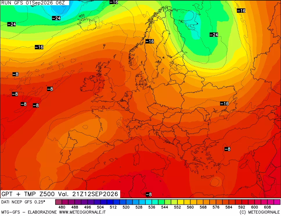 mappa 500 hPa GPT + Temp