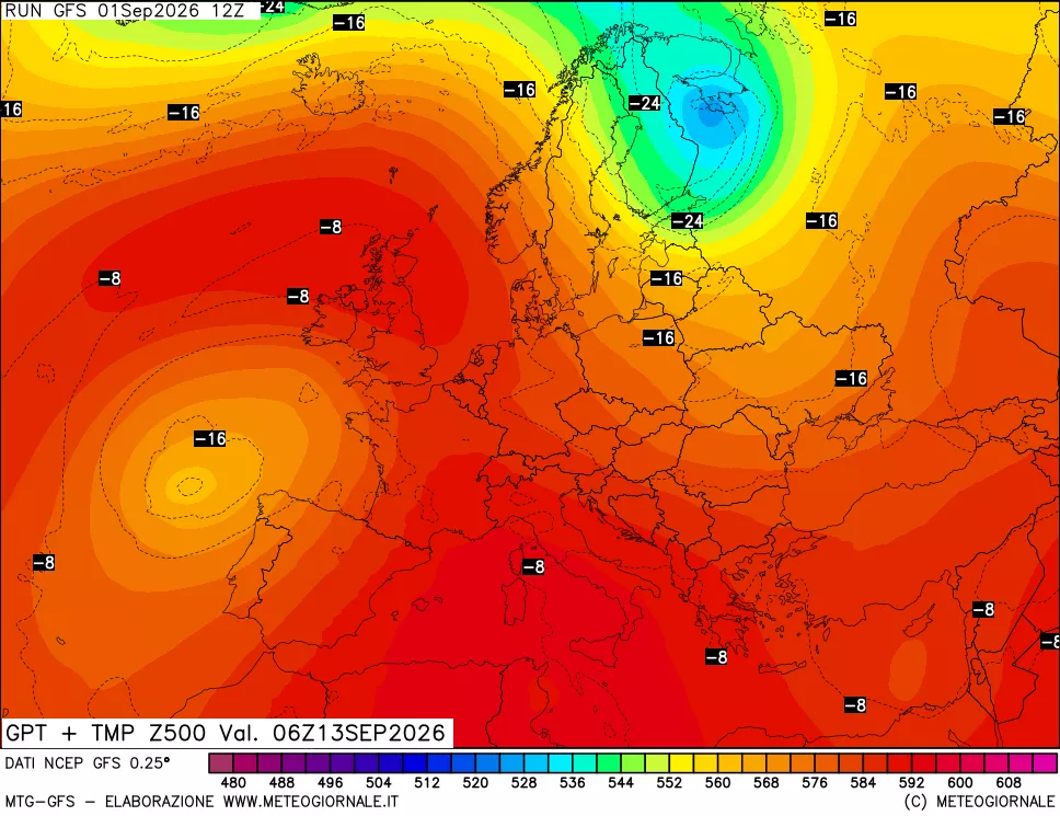 mappa 500 hPa GPT + Temp