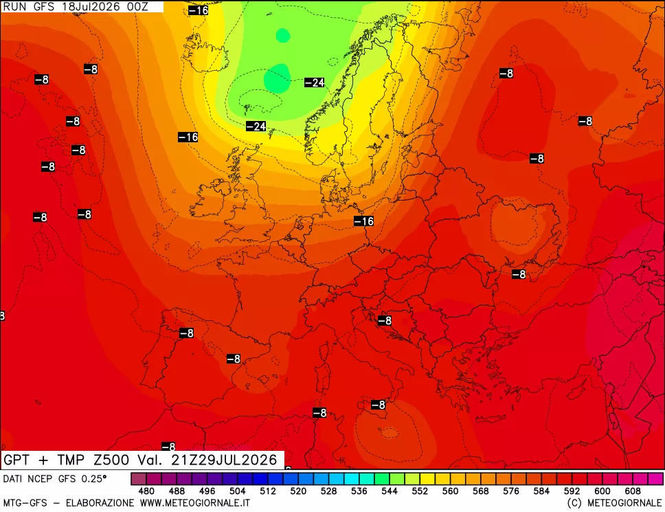 mappa 500 hPa GPT + Temp
