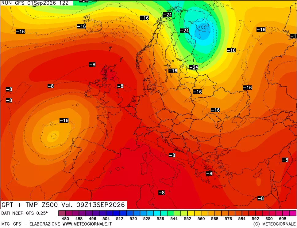 mappa 500 hPa GPT + Temp