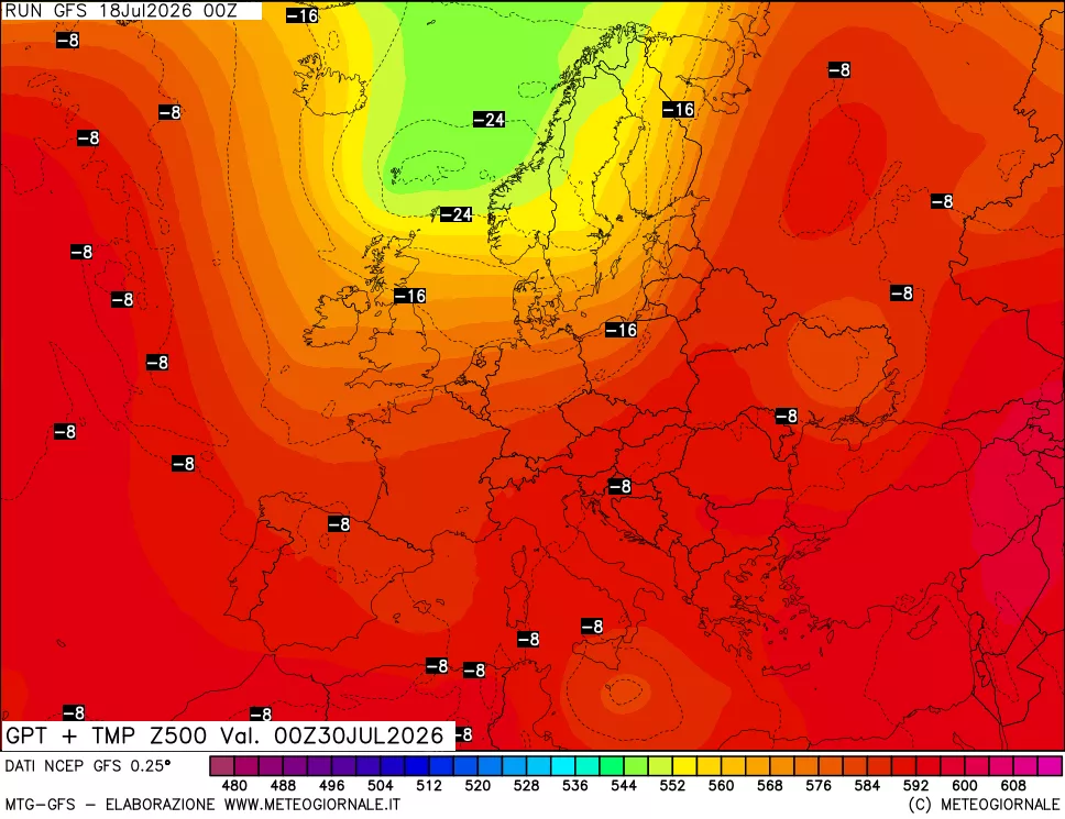 mappa 500 hPa GPT + Temp