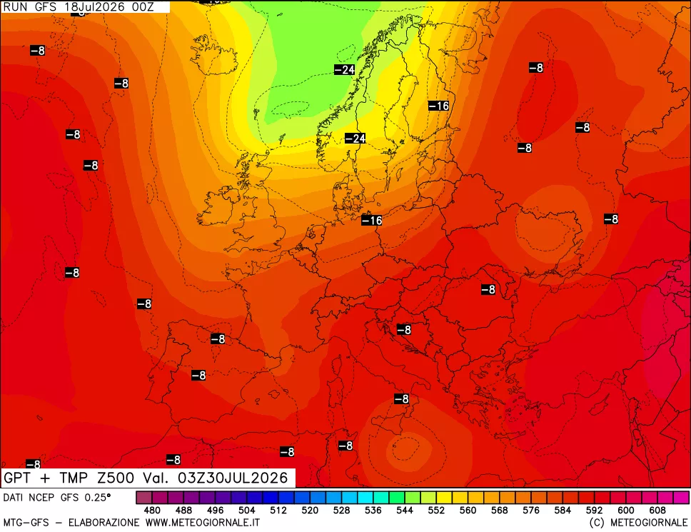 mappa 500 hPa GPT + Temp